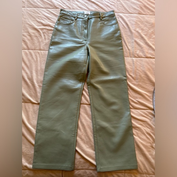 Aritzia Wilfred Meilna Cropped Vegan Leather Pant Sage Green Sz 6 - Picture 8 of 10